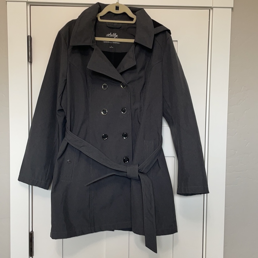 Sebby Collection Plus Size Belted Hooded Softshell Trench Coat Rain Jacket